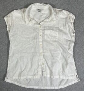 Orvis White Linen Blend Short Sleeve Button Up Shirt Top Size L Classic Vacation